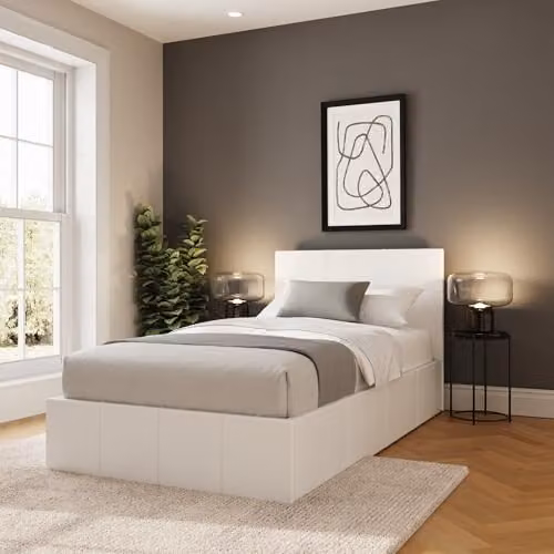 GFW White Upholstered Fabric End Lift Single Ottoman Bed Frame with Storage – 3