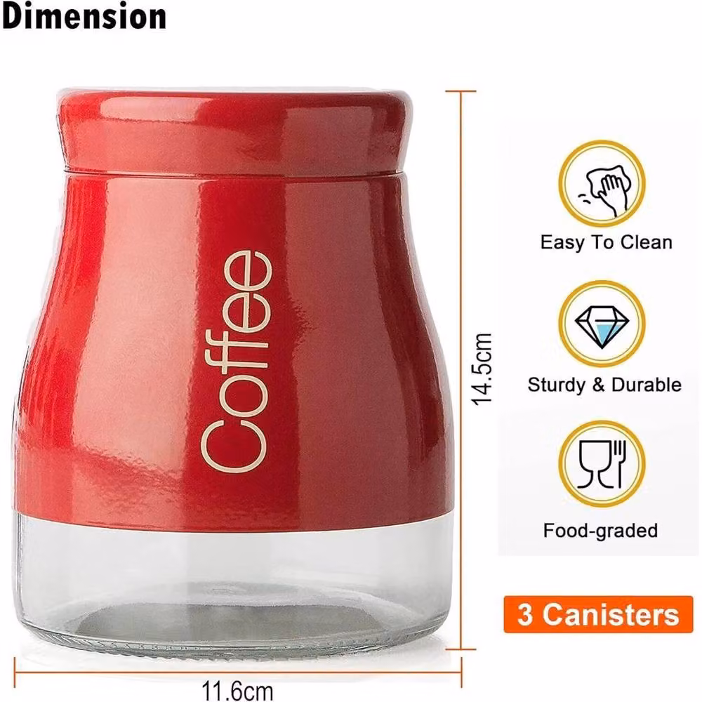 PAWNORA Set of 3 Red Glass Kitchen Storage Canisters with Screw Lids – 2
