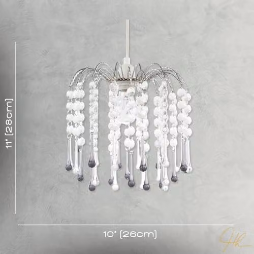 Happy Homewares Classic Waterfall Pendant Lighting Shade with Transparent and Black Acrylic Beads and Chrome Metal Frame, W: 28 cm, D: 26 cm – 3