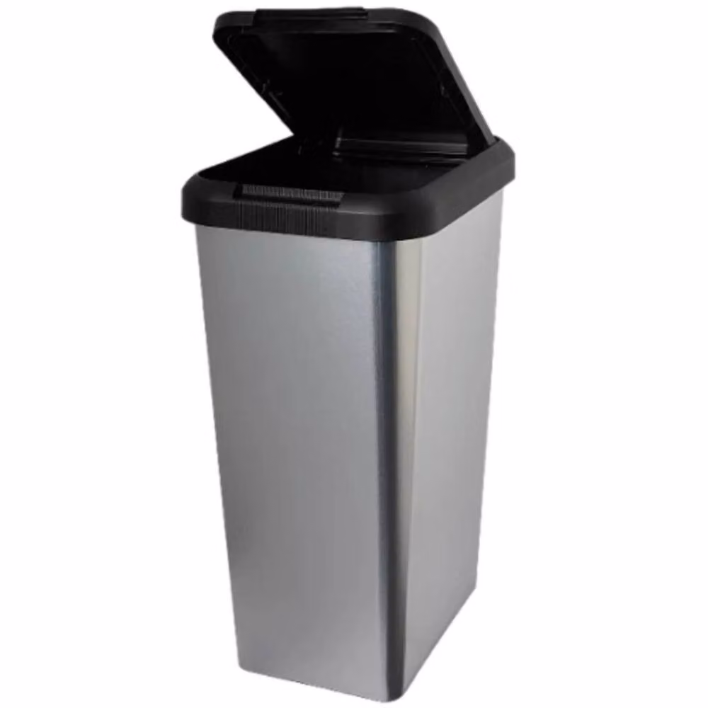 FLAVORA Silver Touch and Lift Rectangular Kitchen Bin with Fingerprint Proof Finish – 2