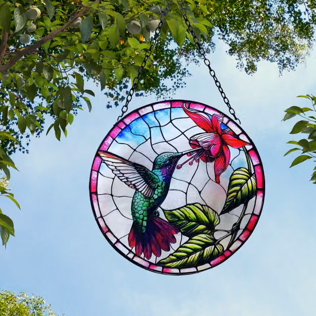 Betley Butterfly Green and Multicolour Stained Glass Hummingbird Suncatcher Hanging Pendant