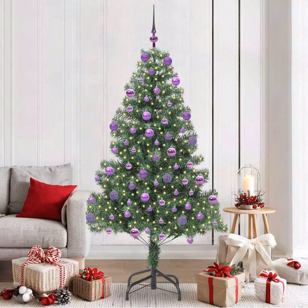 Berkfield Home Lush Green PVC Christmas Tree with 300 LEDs and Stand, Height: 210 cm – 2