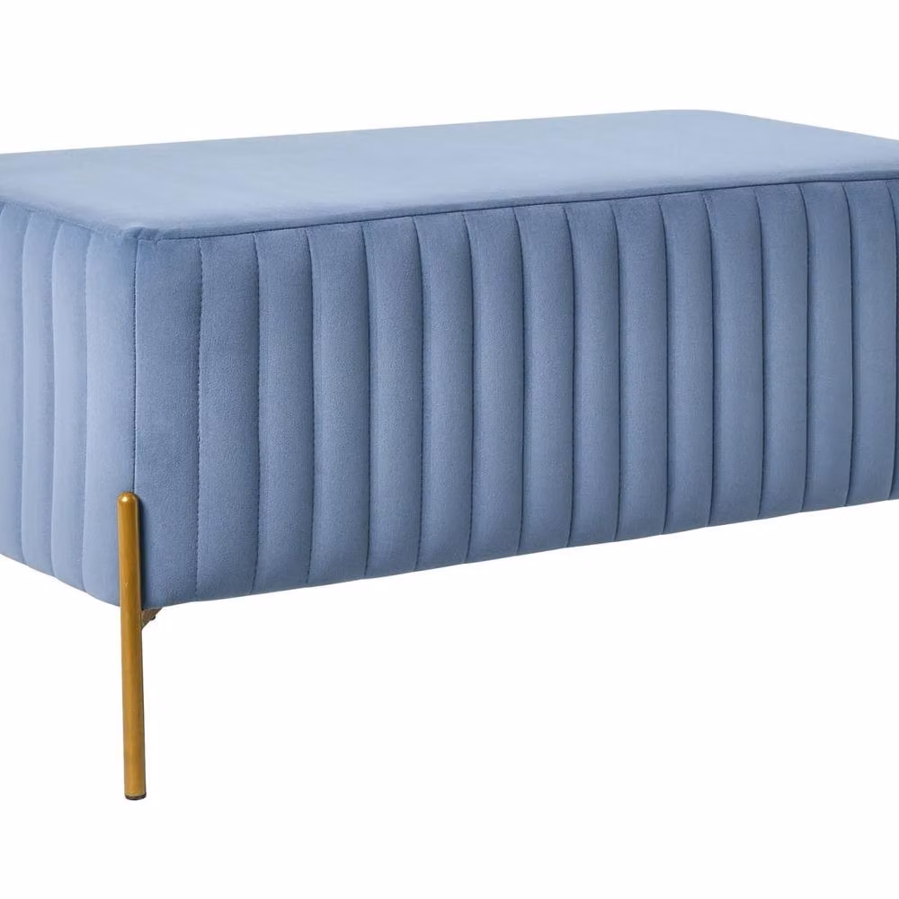Wyld and Coco Blue Velvet Bench with Gold Metal Legs W/D/H: 91 x 47 x 43 cm – 2