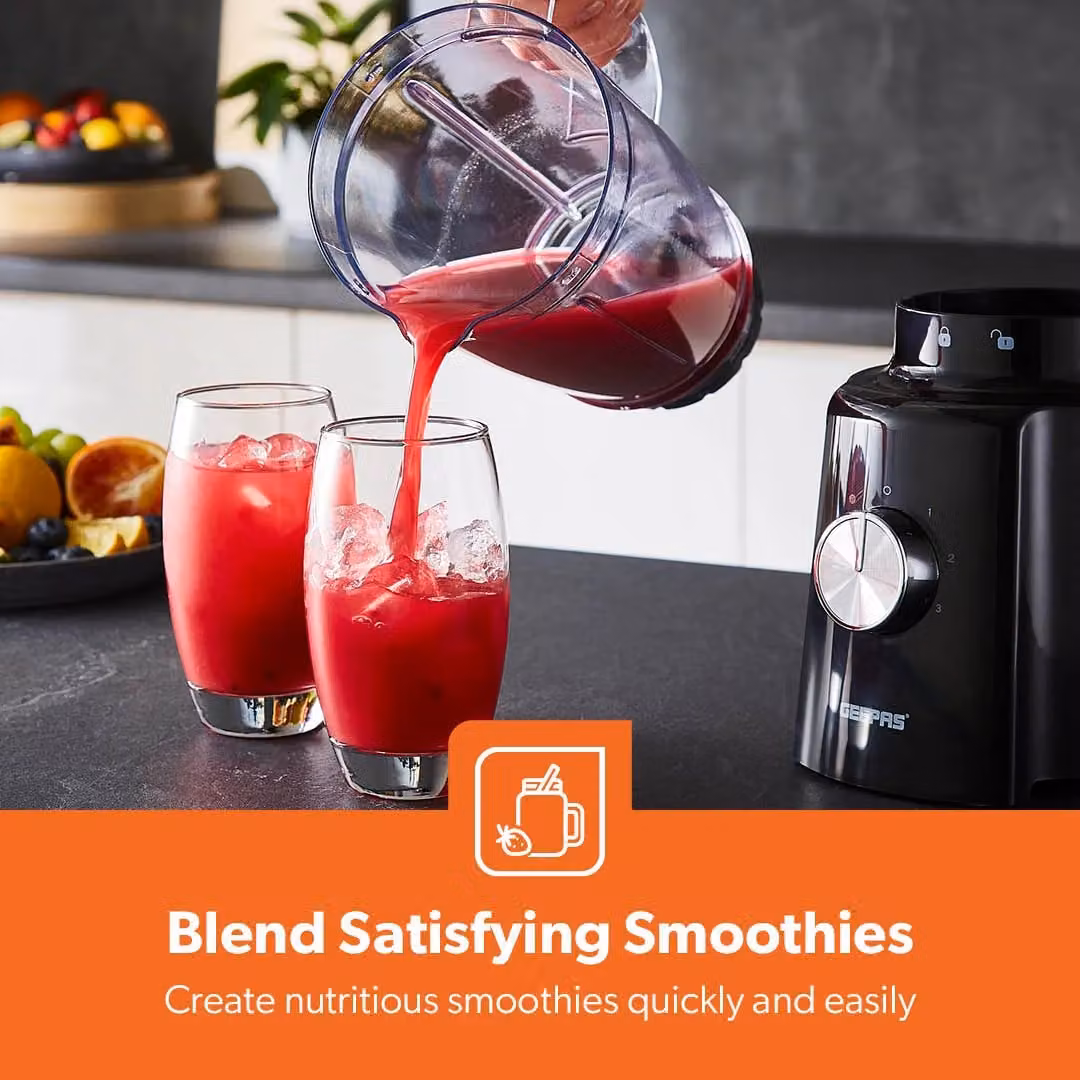 Geepas 2-in-1 Blender and Grinder with 1.6L Jug, 650W, 3 Speeds and Ice Crush Function, Black – 6