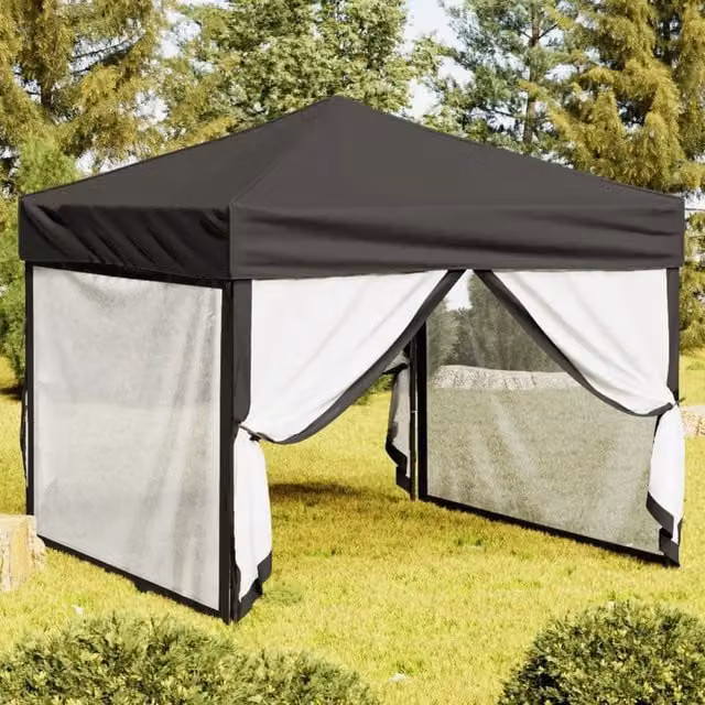 Berkfield Home Folding Party Tent with Sidewalls, Anthracite and Black, W: 3 m, D: 3 m