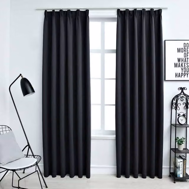 Berkfield Home Blackout Curtains with Hooks, 2 Pack, Black, W: 140 cm, H: 175 cm