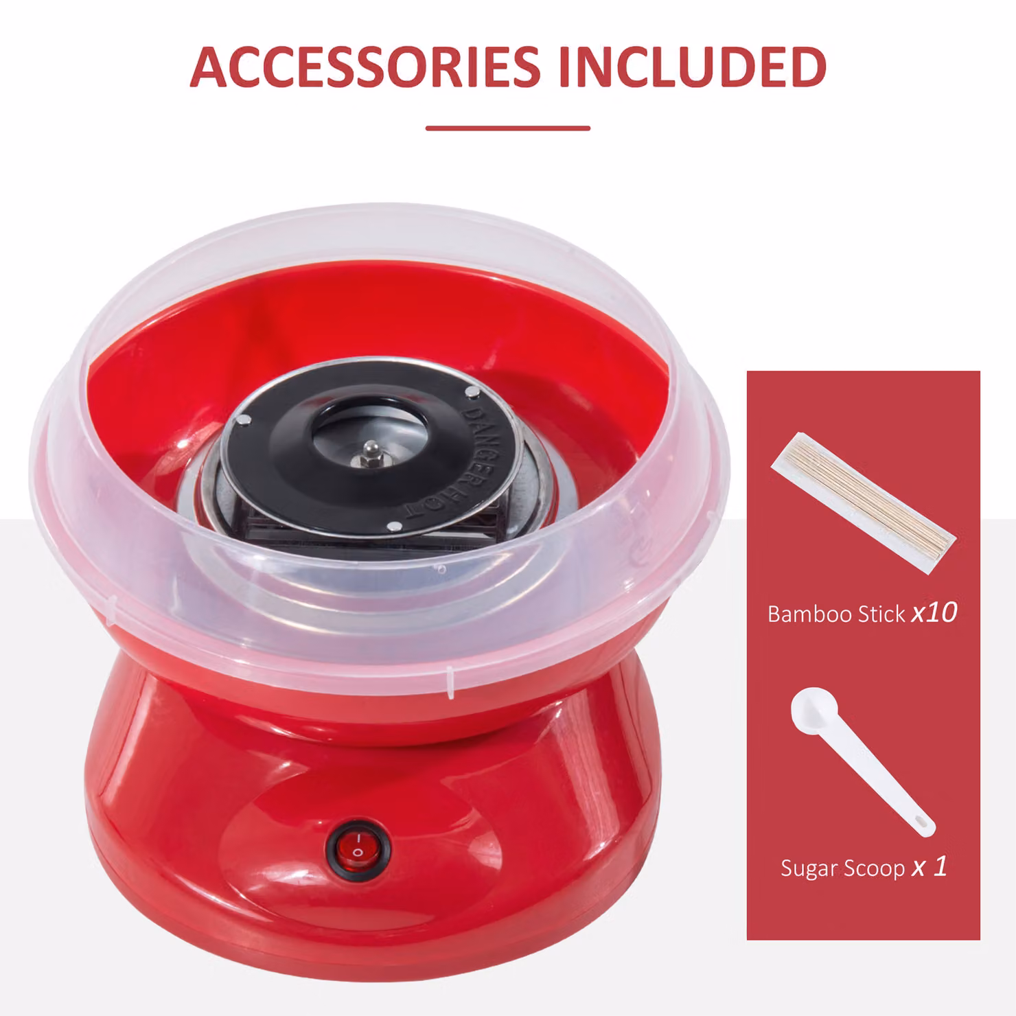HOMCOM Electric Cotton Candy Maker with 450W Motor and Sugar Scoop in Red – 5