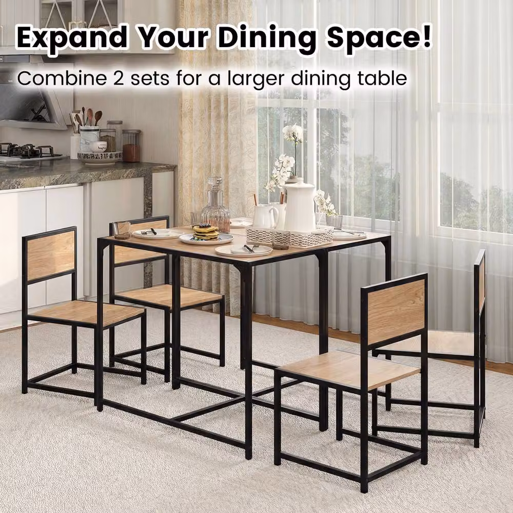 Costway Industrial 3-Piece Dining Set with Rectangular Wood Table and 2 Chairs in Brown and Sand – 3