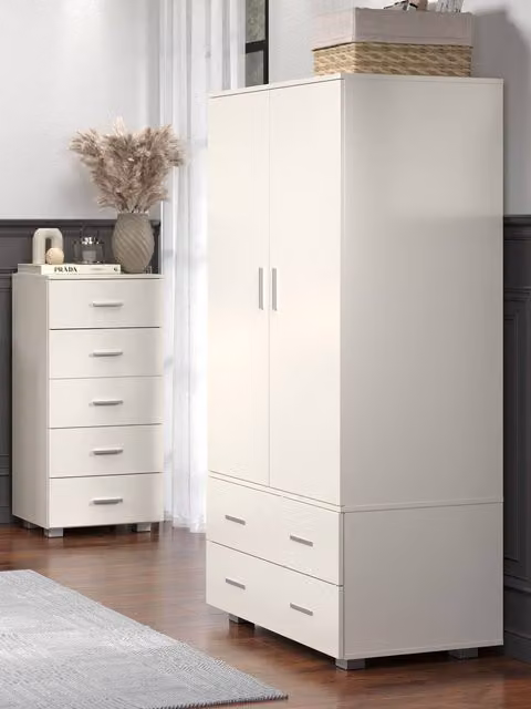 Core Products Lido Low Wardrobe with 2 Doors and 2 Drawers in White Glossy Finish – 1
