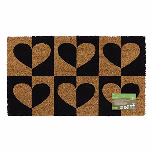 JVL Heart to Heart Coir Door Mat, Brown/Beige, W/D/H: 70 x 40 x 1.5 cm