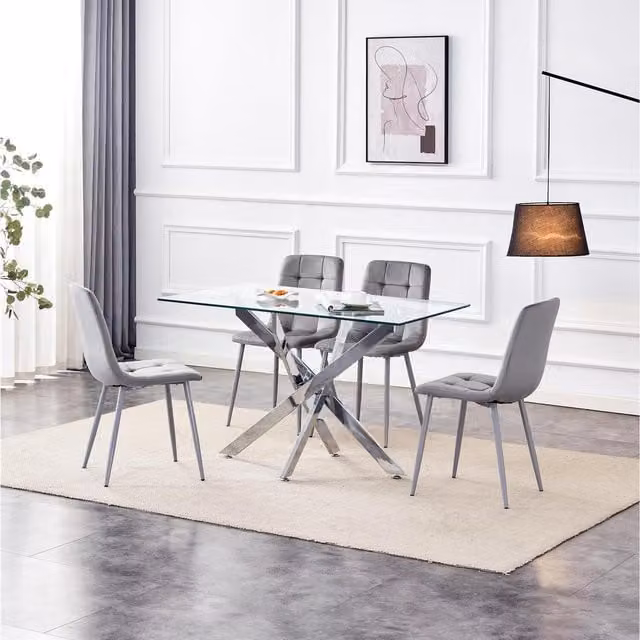 Kosy Koala Maya Modern Rectangular Glass Dining Set with Four Chairs in Grey