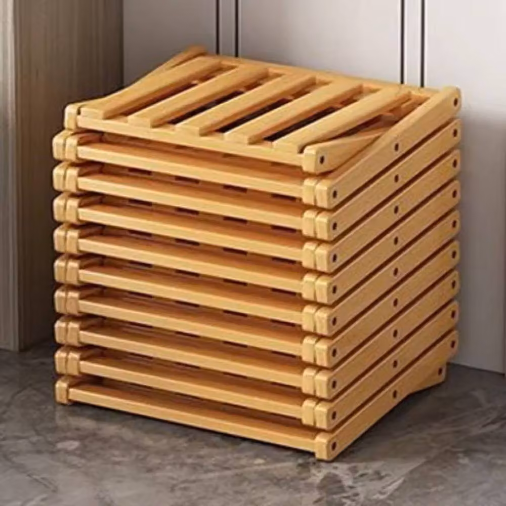 FORGEVIO 7 Tier Vertical Bamboo Folding Shoe Rack Storage Organizer in Brown – 4