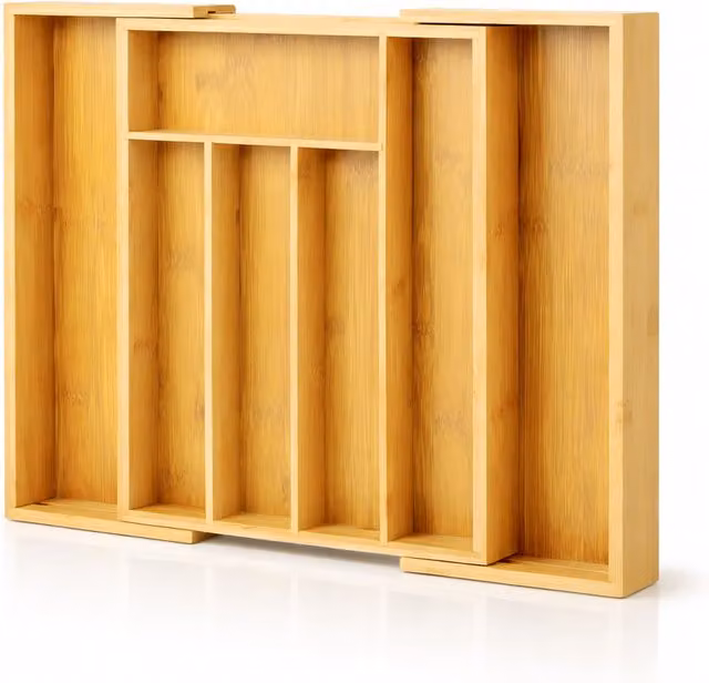 Innoteck Bamboo Cutlery and Utensil Drawer Organiser Tray with Compartments, Brown, Width: 39 cm