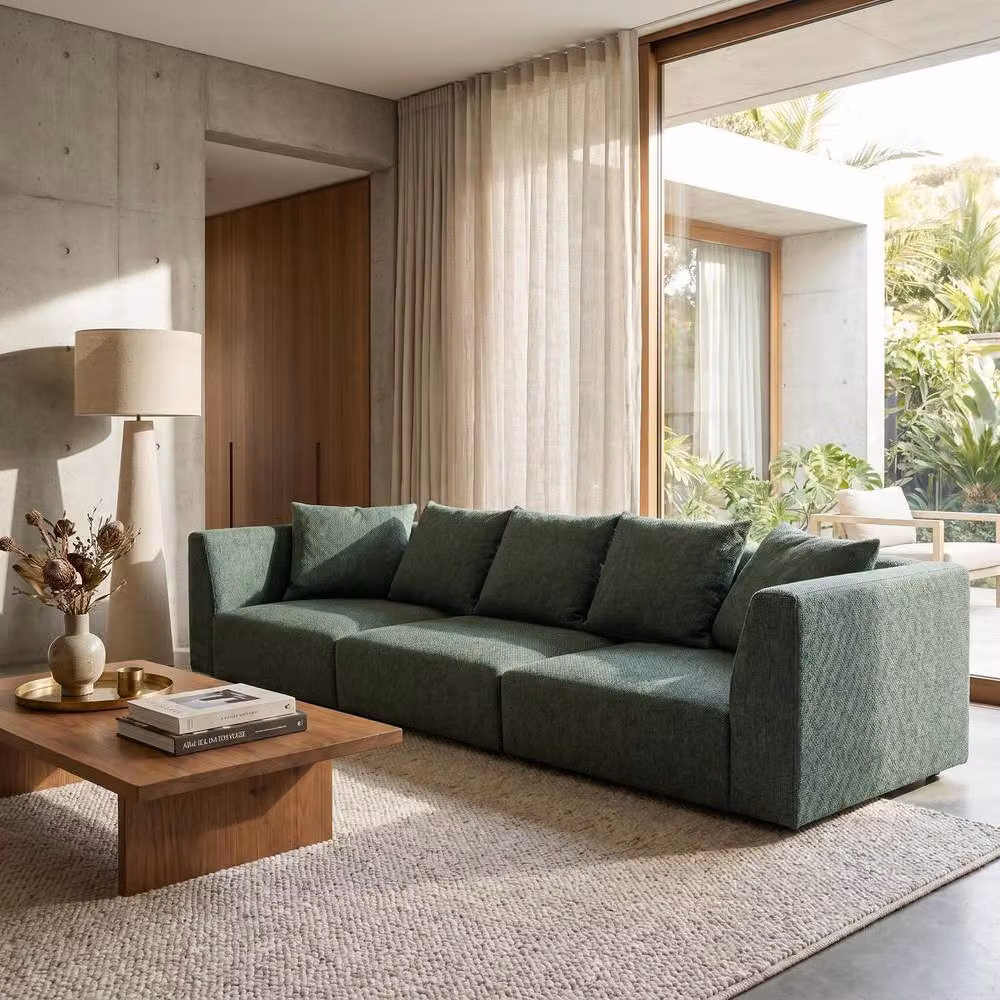 Abakus Direct Tokyo 5 Seater Upholstered Sofa in Grey and Green Brushed Tweed Fabric – 4