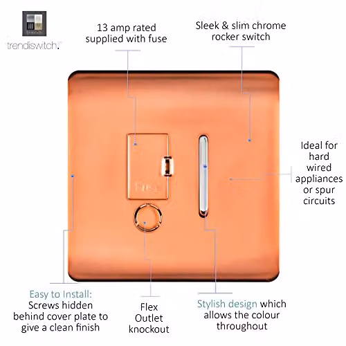 Trendi Switch Art-FSCPR Single 13 A Fused Spur Connection Unit with Flex Outlet in Copper – 2