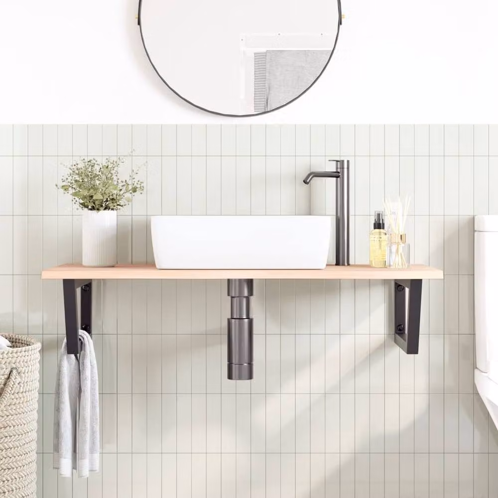 Berkfield Home Wall Mounted Basin Shelf in Brown Oak and Steel – 2