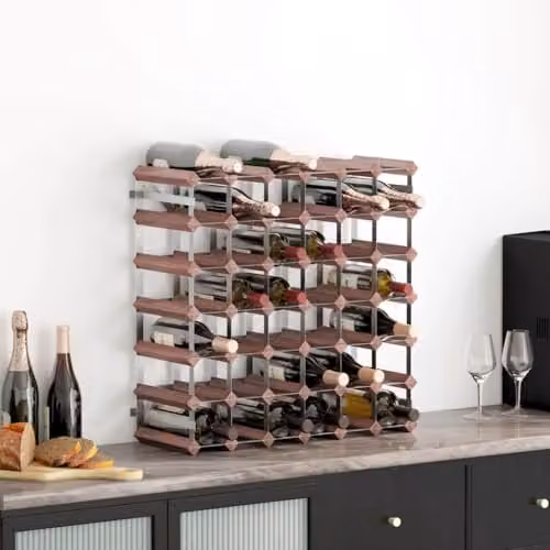 vidaXL Brown Solid Pine Wood Wine Rack for 42 Bottles, W/D/H: 61.0 x 22.5 x 61.0 cm – 2