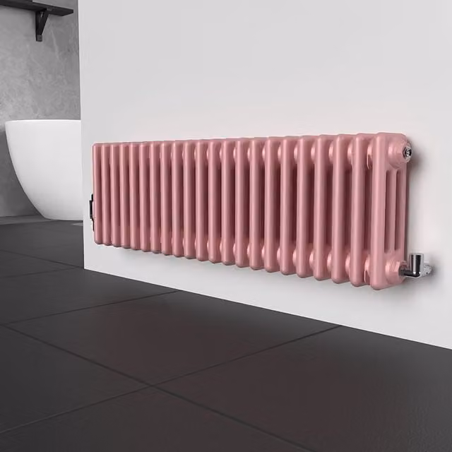 Lux Heat Horizontal 3 Column Steel Radiator in Pastel Pink, W: 30 cm, H: 101 cm