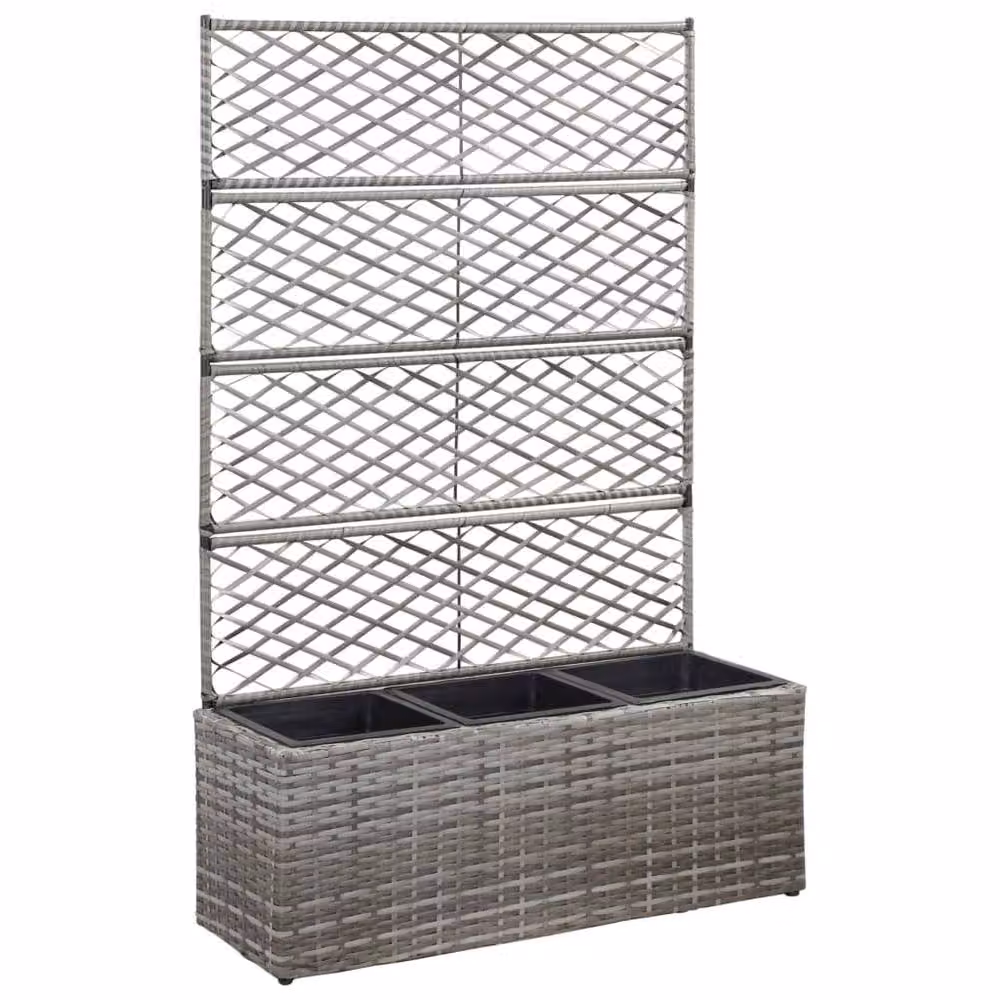 Berkfield Home Trellis Raised Bed with 3 Pots in Grey Poly Rattan, W/D/H: 83 x 30 x 130 cm – 2