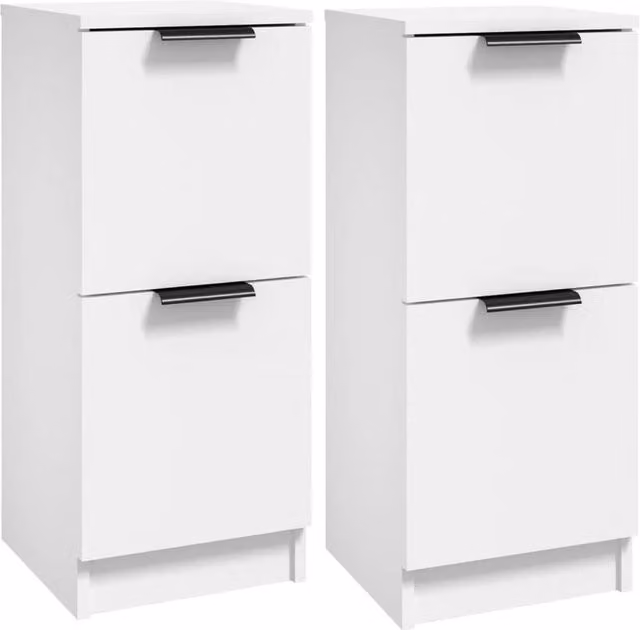 Berkfield Home Set of 2 White Minimalist Sideboards in Matt MDF, W/D/H: 30 x 30 x 70 cm