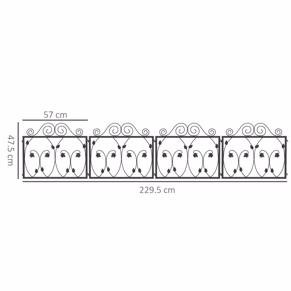 Outsunny 4 Pack Decorative Metal Garden Fencing and Patio Edging in Black – 2