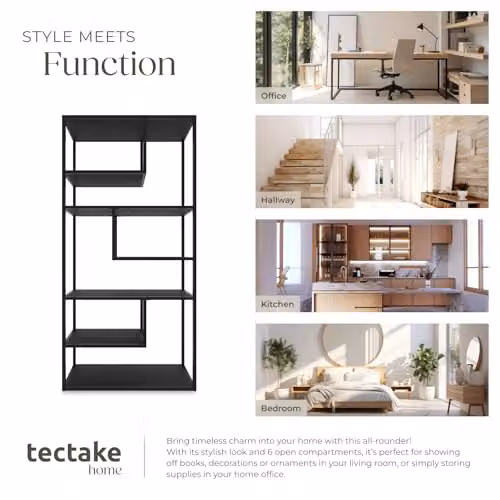 tectake Modern Shelving Unit with 7 Adjustable Shelves in Black, H 188 x W 85 x D 35 cm – 5