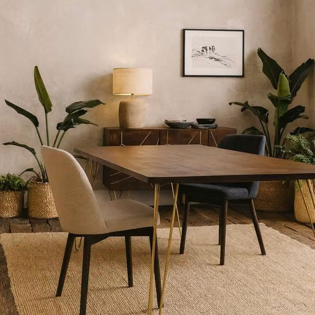 Wyld Haus Bandung Rectangular Mango Wood Dining Table with Gold Inlays in Brown, H 76 cm – 1