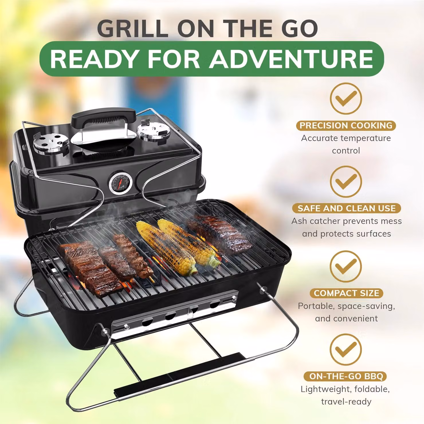 House of Home Portable Tabletop Charcoal BBQ Grill with Thermometer in Black – 3