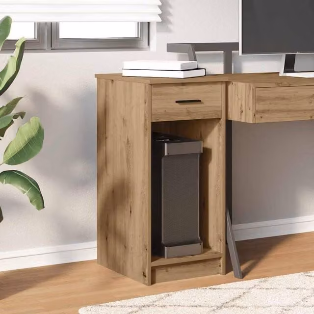 Berkfield Home Durable Computer Tower Stand with Drawer in Artisan Oak Brown, W/D/H: 35 x 45 x 77 cm – 1