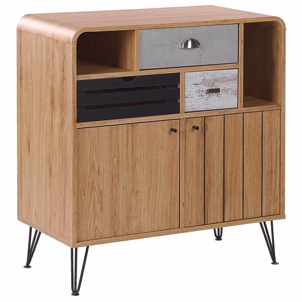 Wyld and Coco Retro Sideboard in Brown with 2 Doors and 3 Drawers, W/D/H: 80 x 40 x 87 cm – 2