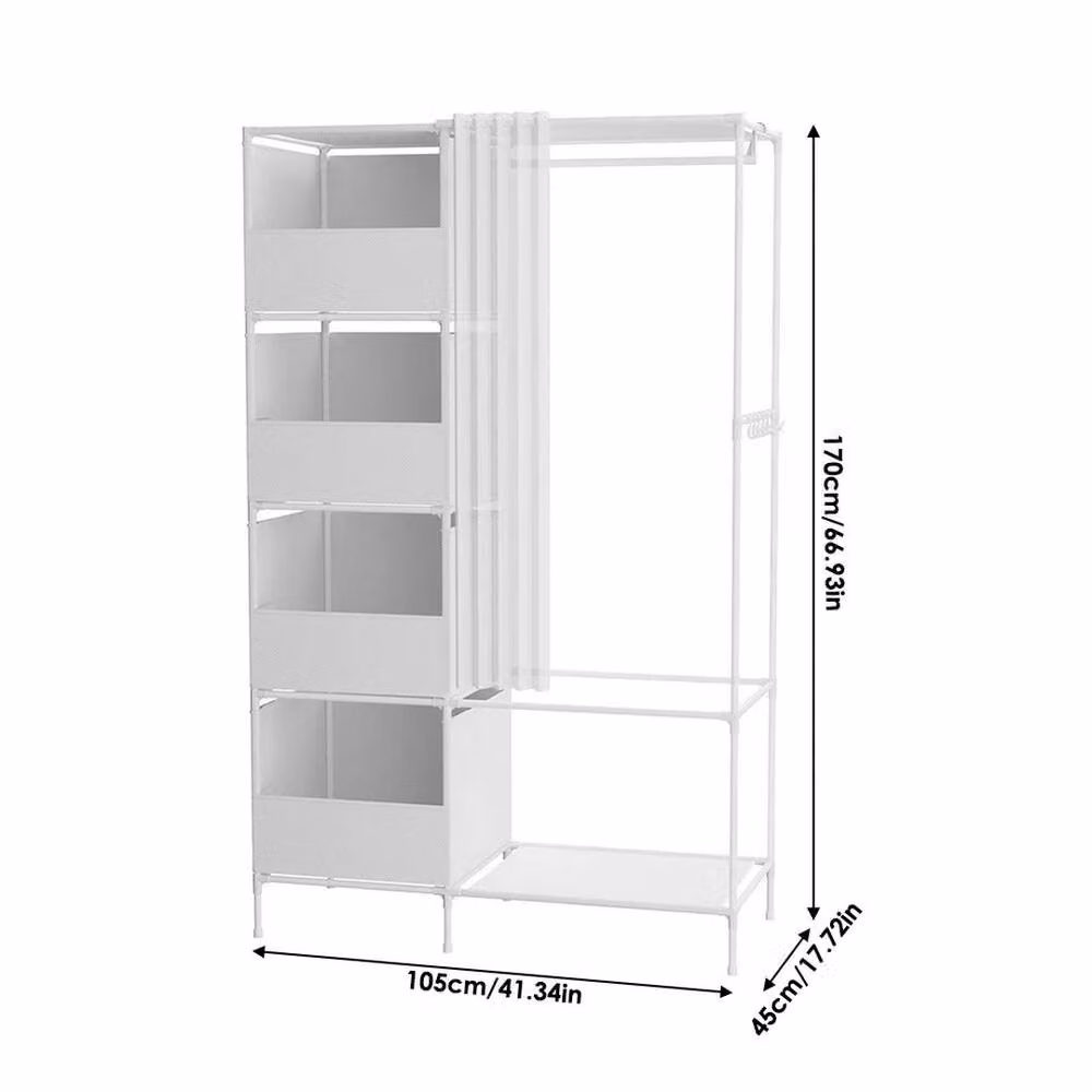 KORVIXA White Freestanding Wardrobe with Hinged Doors and Hanging Rod, Width: 100 cm – 2