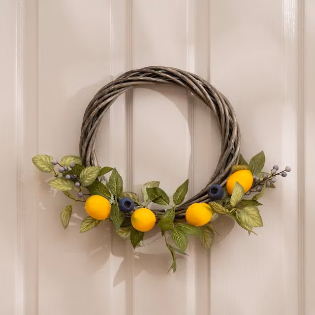 Scottish Everlastings Ltd Lemon and Berry Wreath on Twisted Base in Yellow, Diameter: 40 cm