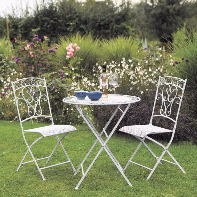 Garden Gear Classic Two Seater Bistro Outdoor Patio Balcony Set in Antique White and Green Metal