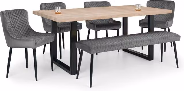 Julian Bowen Berwick Rectangular Dining Set with Table, Low Bench and 4 Chairs in Grey and Oak