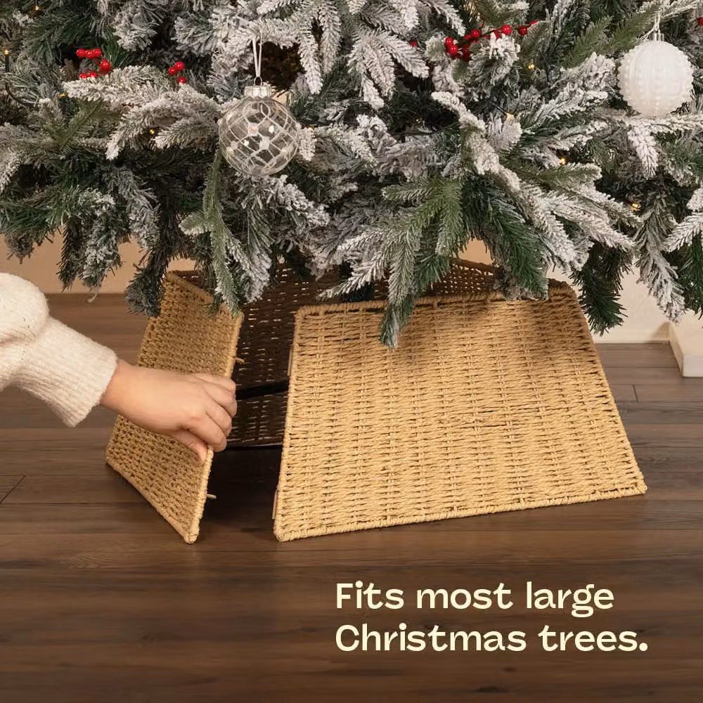 Christmas Village Rustic Rattan Christmas Tree Skirt in Beige and Brown, W/D/H: 50 x 50 x 25 cm – 4