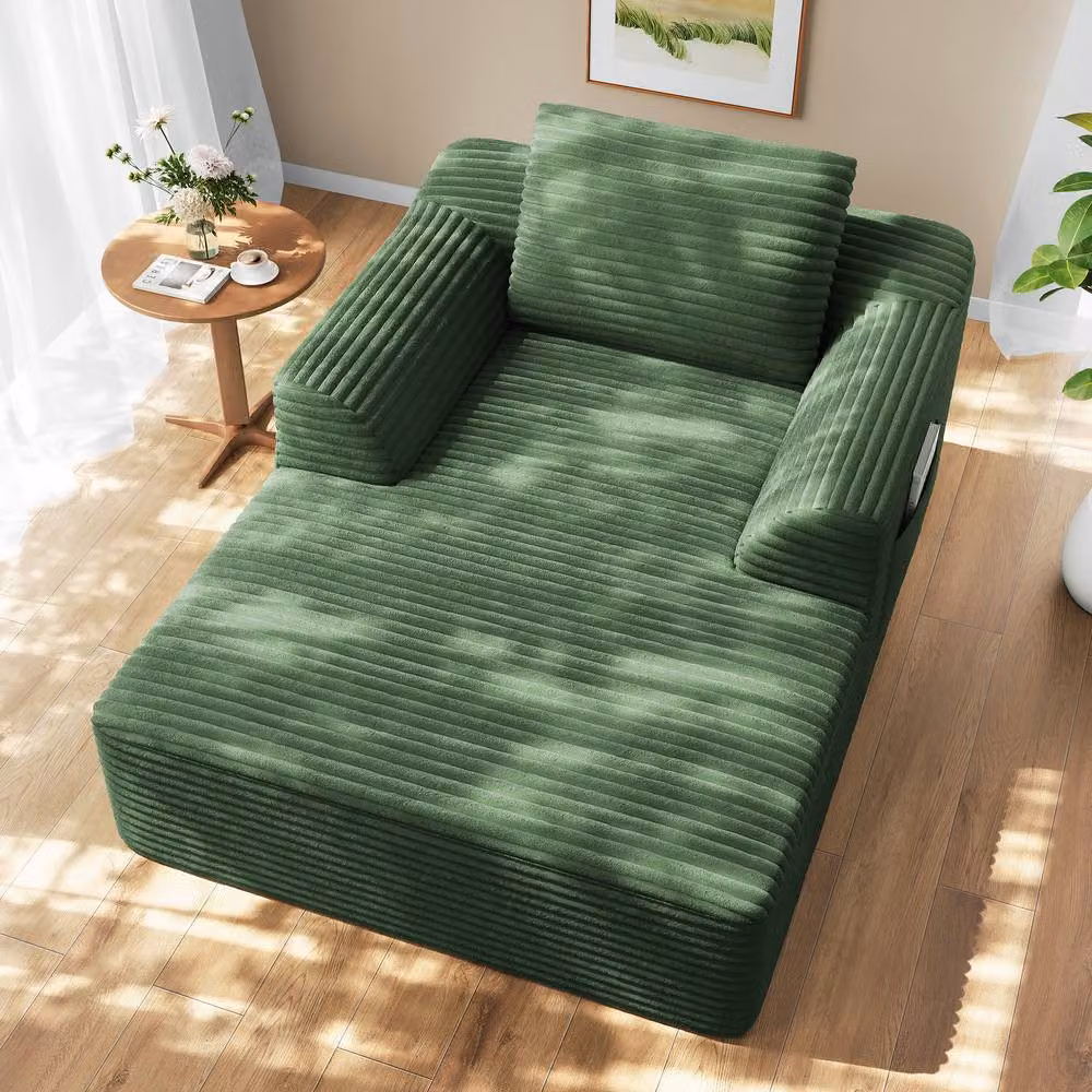 Dprodo Modular High Density Foam Chaise Lounge Sofa in Green Striped – 8