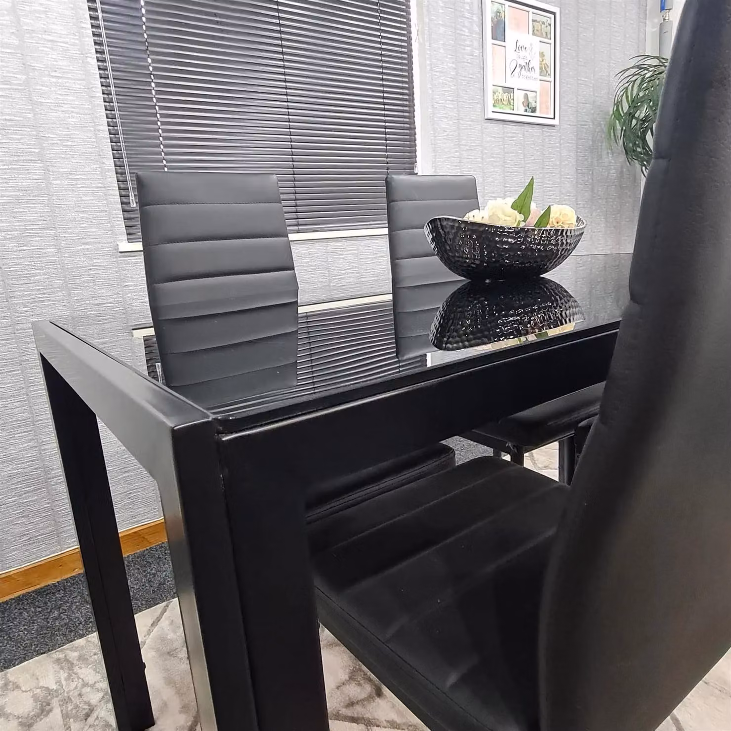 KOSY KOALA Modern Rectangular Dining Set with Black Glass Table and 6 Brown Faux Leather Chairs, W/D/H: 180 x 90 x 75 cm – 4