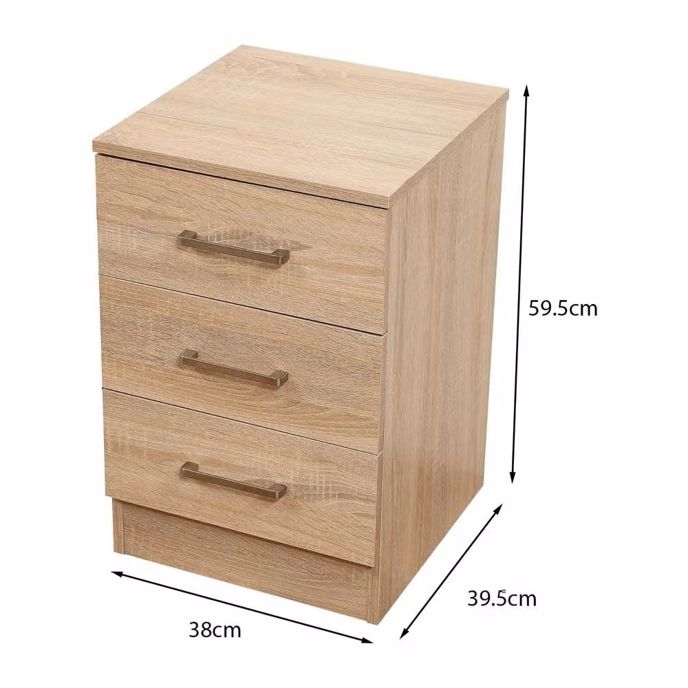 Harmin 3-Drawer Bedside Cabinet in Brown with Metal Handles, W/D/H: 38 x 39.5 x 59.5 cm – 2