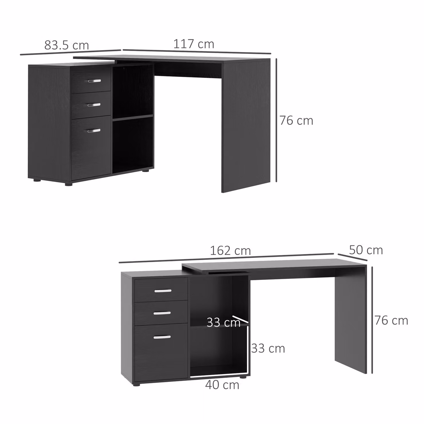 HOMCOM L-Shaped Computer Desk with Drawer and Shelf in Black – 3