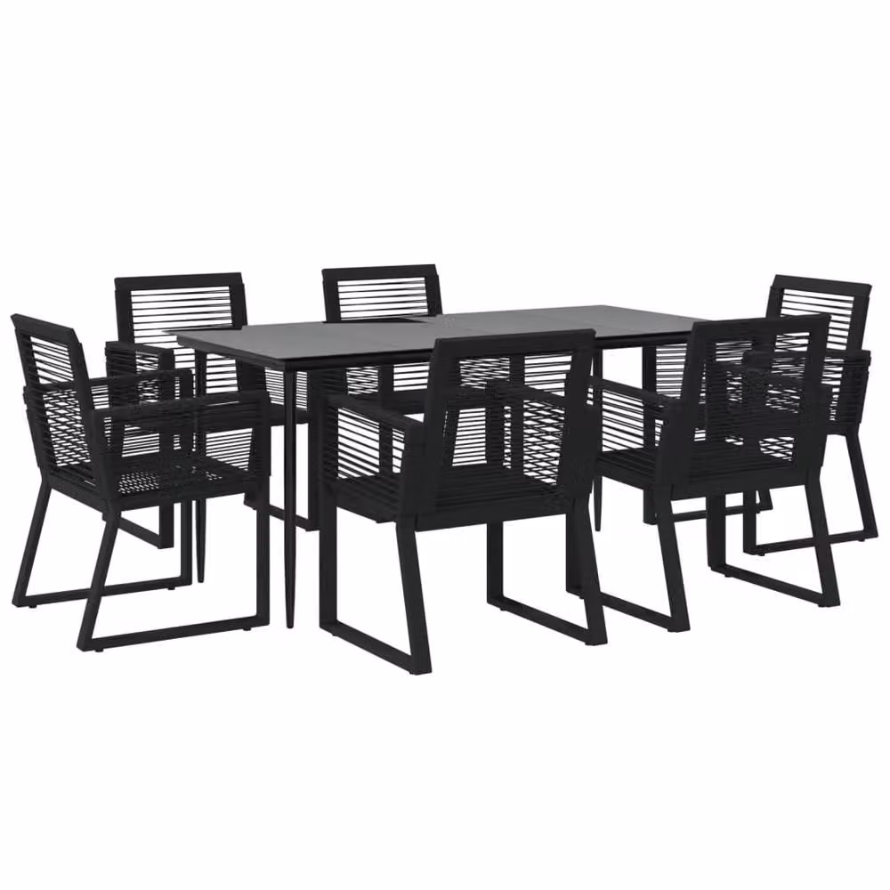 Berkfield Home 7 Piece Black PVC Rattan Garden Dining Set with Glass Top Table – 3