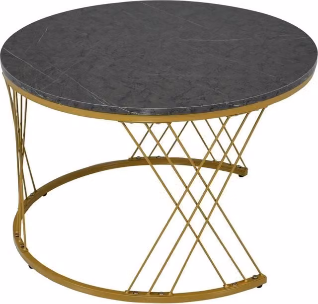 VOGREX Set of 2 Modern Round Nesting Coffee and Side Tables in Black and Gold – 1