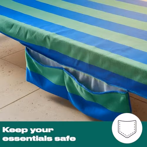 OHS Striped Microfibre Beach Towel with Pocket and Bag, Blue and Green, W: 75 cm, L: 215 cm – 3