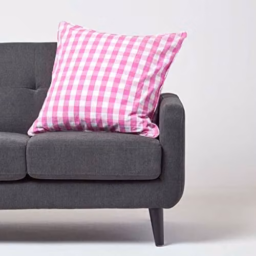 Homescapes Pink and White Checked Cotton Gingham Square Cushion Cover W/D/H: 60 x 60 x 60 cm – 2