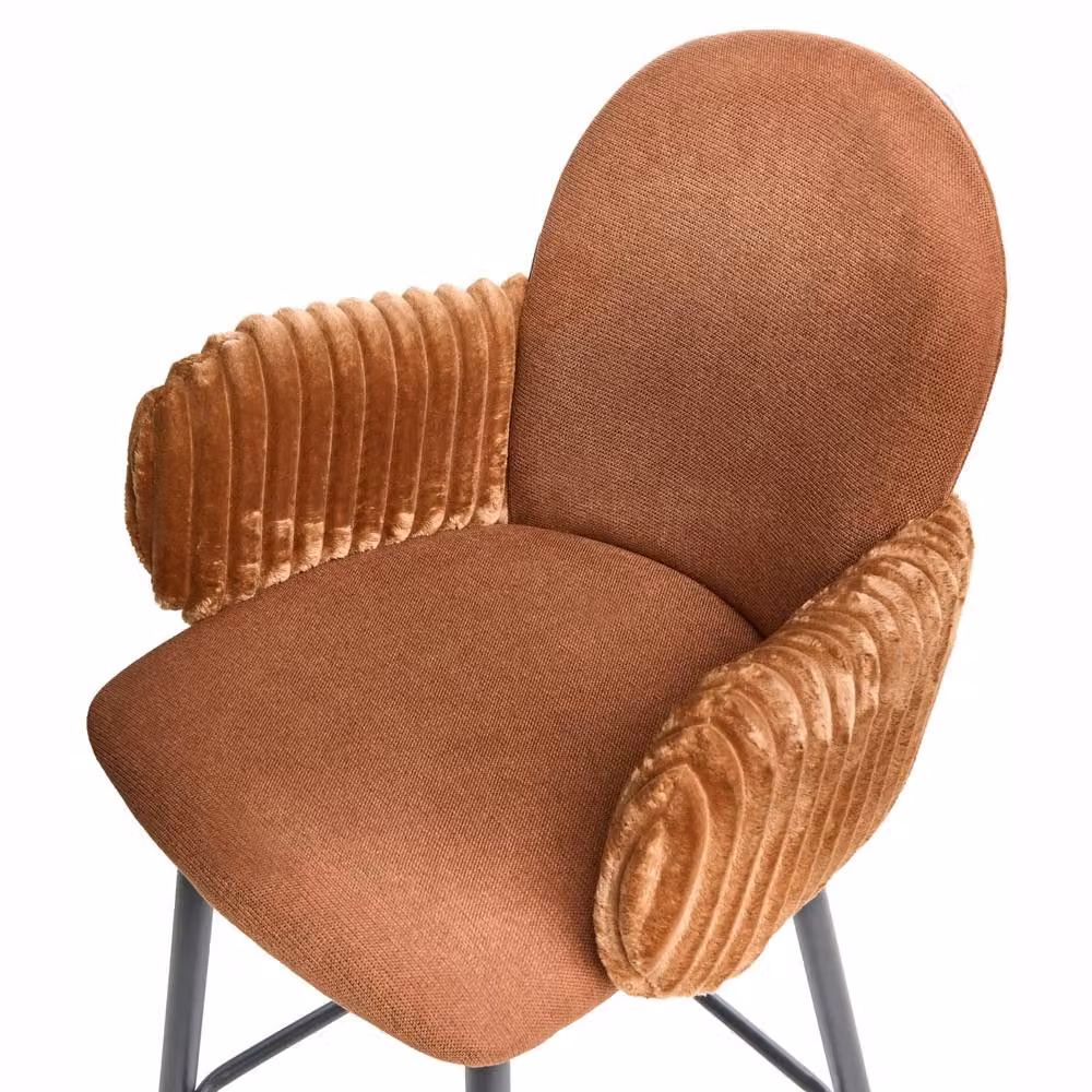 Wyld and Coco Set of 2 Retro Brown Velvet Bar Chairs with Armrests – 4