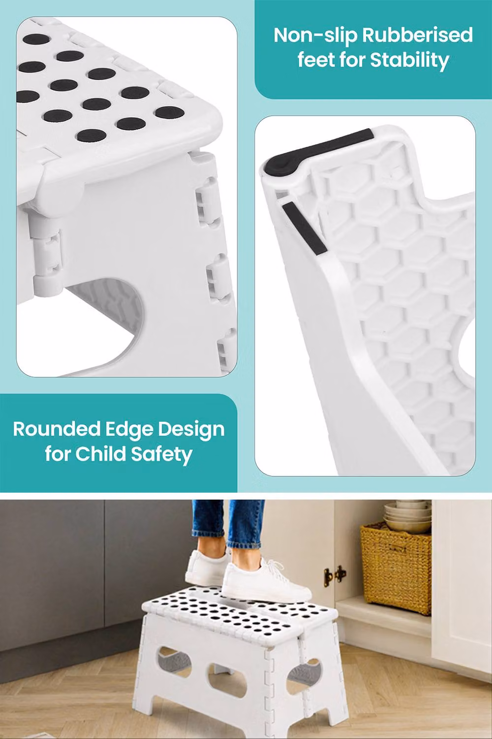 Neel Blue White Folding Anti-Skid Step Stool – 2