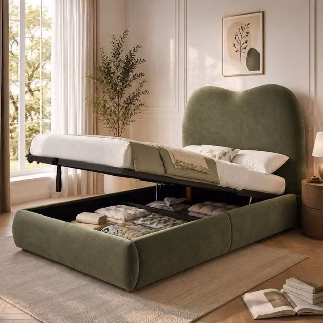 Rolipo Green Velvet Single Bed with Hydraulic Storage W/D/H: 90 x 190 cm – 1
