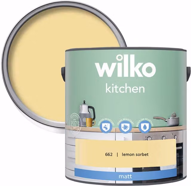 wilko Kitchen Matt Emulsion Paint, Yellow, 2.5 l