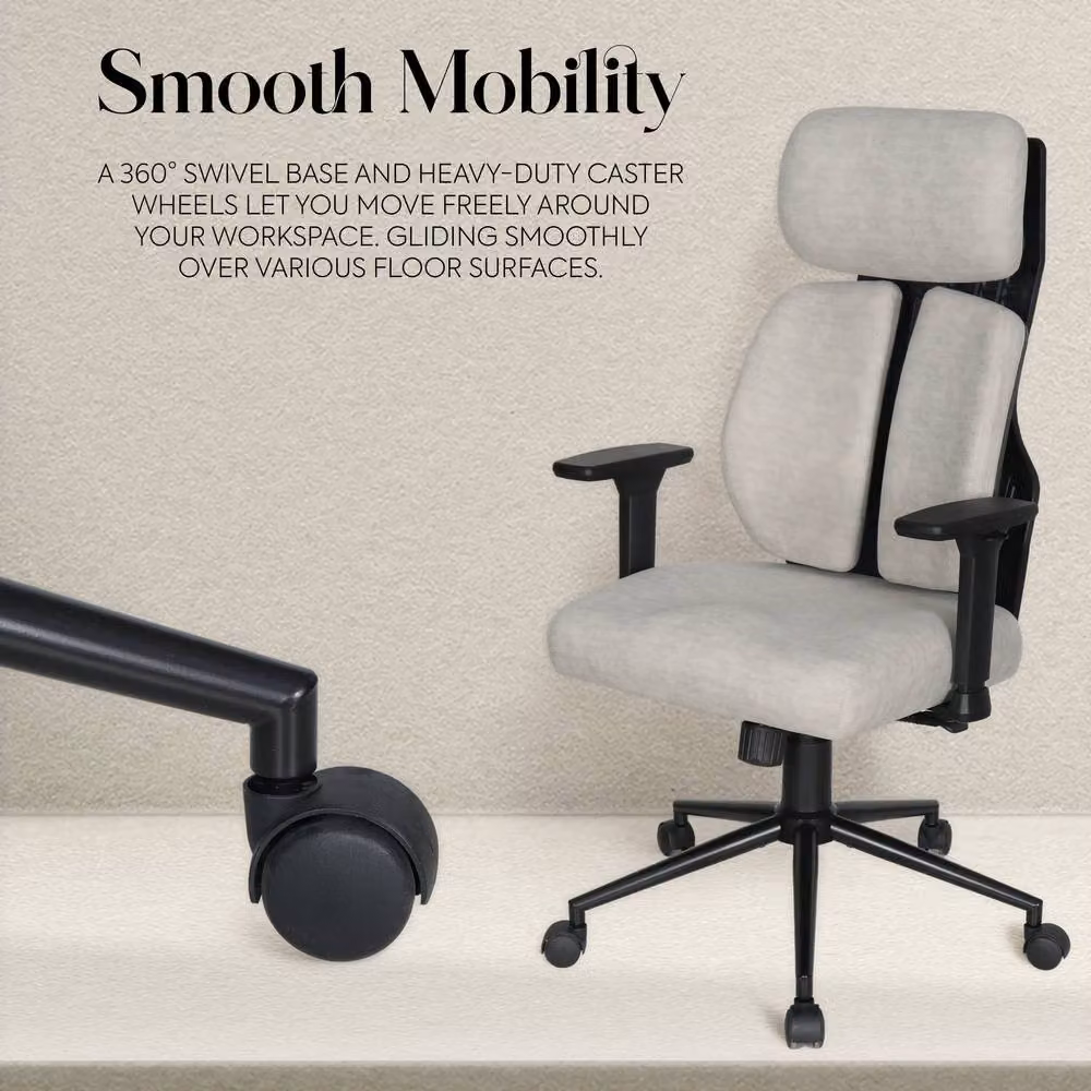 X Rocker Lyla Ergonomic Office Chair in Beige Fabric with Headrest and 360 Degree Swivel – 3