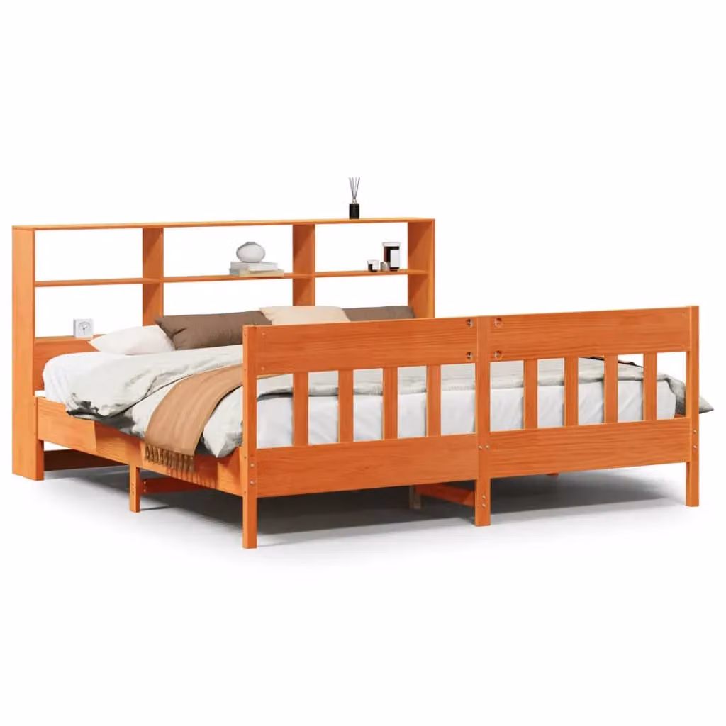 Berkfield Home Super King Solid Wood Pine Bed Frame in Waxed Brown, W/D/H: 180 x 200 cm – 2