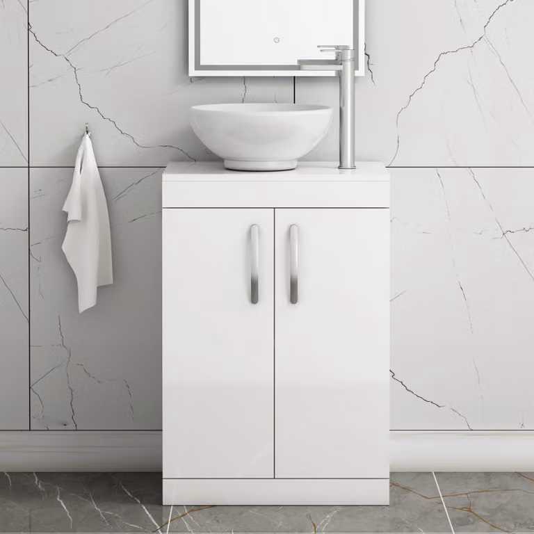 Royal Bathrooms Breeze 2 Door Floor Standing Gloss White Vanity Unit with Countertop Basin